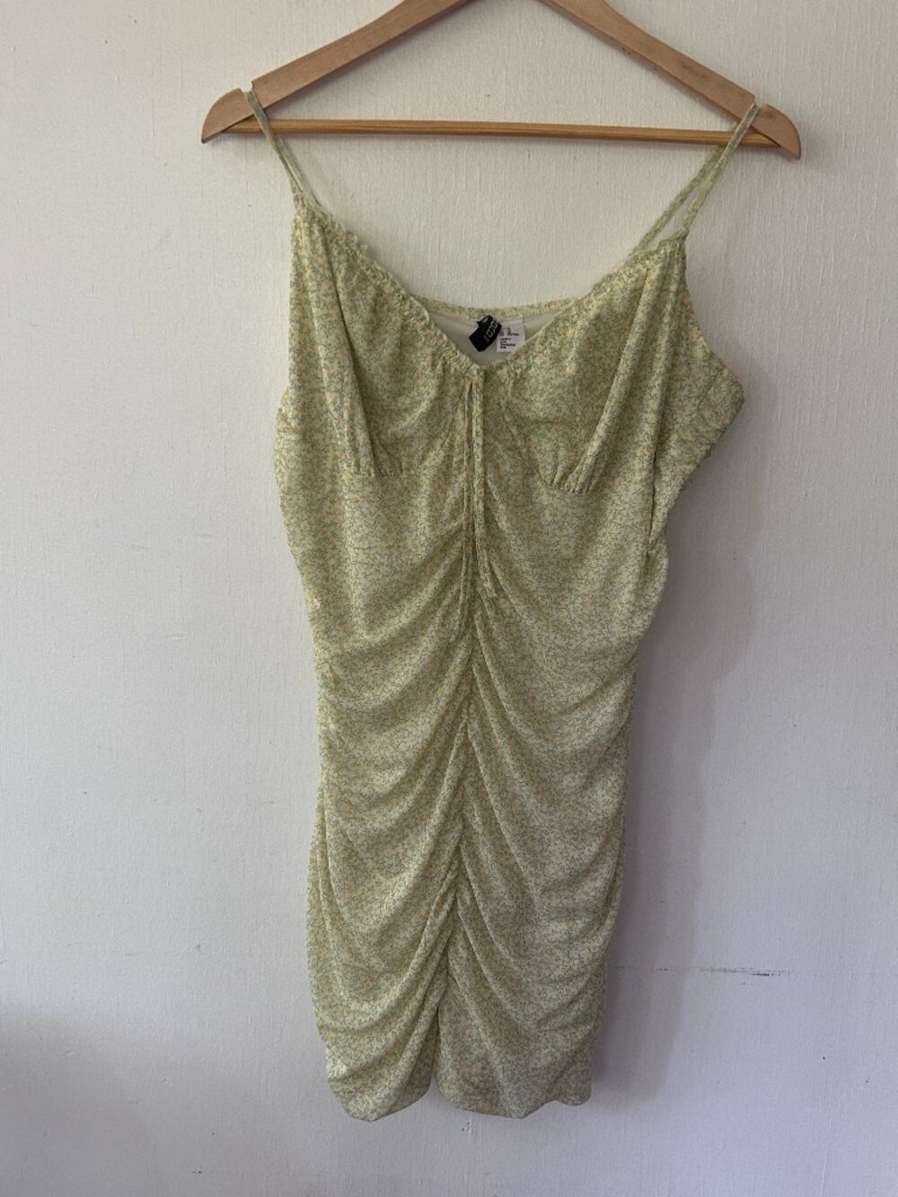 H&M Divided Babydoll Dress Womens XL Yellow Microfloral Milk Maid Coquette Y2K